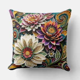 Boho Botanical Zentangle Floral Throw Pillow  クッション