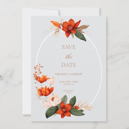 Boho bouquet with fiery flowe Save The Date セーブザデート (正面)