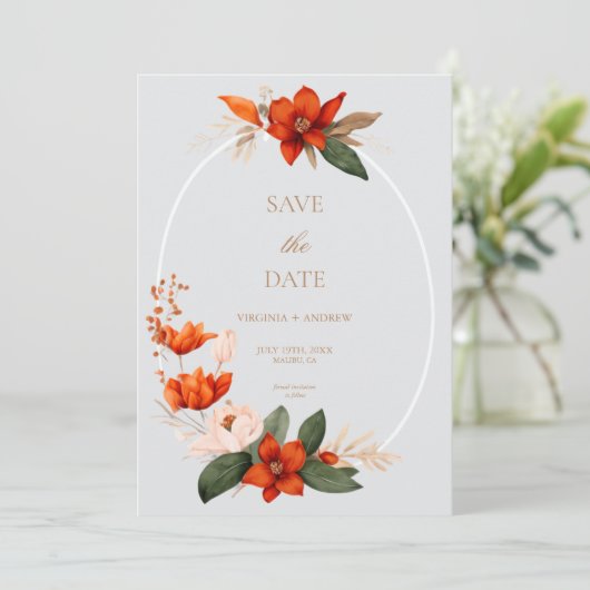 Boho bouquet with fiery flowe Save The Date セーブザデート (スタンド正面)