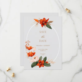 Boho bouquet with fiery flowe Save The Date セーブザデート