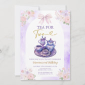Boho Bow Purple Tea for two girl Birthday flowers 招待状 (正面)