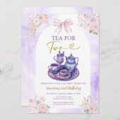 Boho Bow Purple Tea for two girl Birthday flowers 招待状 (正面/裏面)