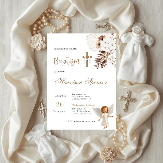 Boho Boy Baptism Invitation  招待状