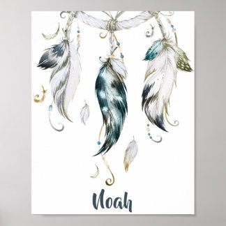 Boho Boy Feather Dream Catcher Wall Art ポスター