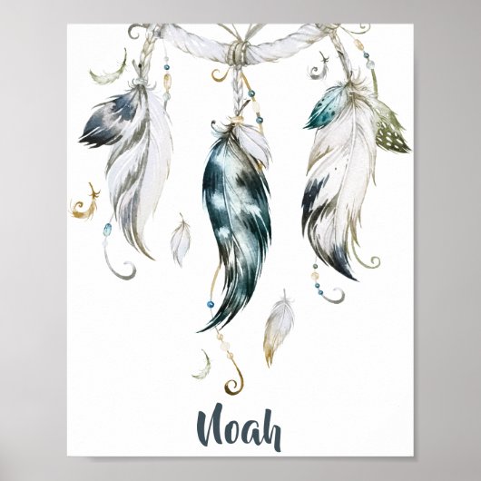 Boho Boy Feather Dream Catcher Wall Art ポスター (正面)