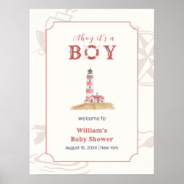 Boho Boy Nautical Lighthouse Baby Shower Welcome ポスター