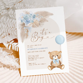 Boho Boy Teddy Bearバルーンベビーシャワー 招待状