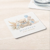 Boho Boy Teddy Bearベビーシャワーパーティー装飾 スクエアペーパーコースター (アングル)