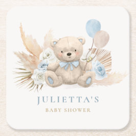 Boho Boy Teddy Bearベビーシャワーパーティー装飾 スクエアペーパーコースター