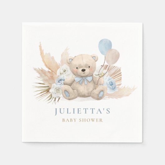 Boho Boy Teddy Bearベビーシャワーパーティー装飾 スタンダードカクテルナプキン (正面)