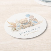 Boho Boy Teddy Bearベビーシャワーパーティー装飾 ラウンドペーパーコースター (アングル)