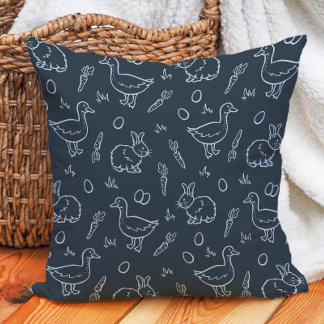 Boho Boys Easter Cute Bunny Rabbit Goose Dark Blue クッション