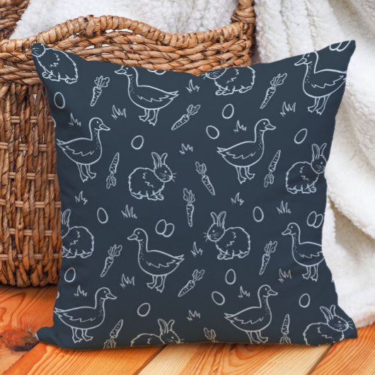 Boho Boys Easter Cute Bunny Rabbit Goose Dark Blue クッション