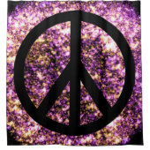Boho Bright Blurry Sparkly Lights Peace Sign シャワーカーテン (正面)