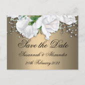 Boho BronzeとWhite Roses Save the Date 結婚's 案内ポストカード (正面)