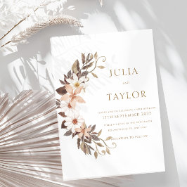 Boho Brown Floral Wedding Invitation 招待状