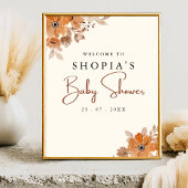 Boho Brown Flowers Baby Shower ポスター