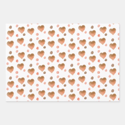 Boho Brown、Mauve、ピンクのハートと水玉模様 ラッピングペーパーシート (正面)