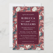 Boho Brown  Peonies Spring Wedding Invitation 招待状 (正面)
