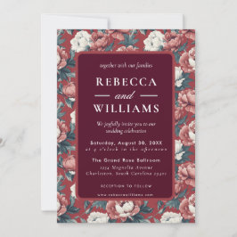 Boho Brown  Peonies Spring Wedding Invitation 招待状