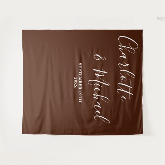 Boho Brown Script Minimalist Wedding Backdrop タペストリー (正面(横))