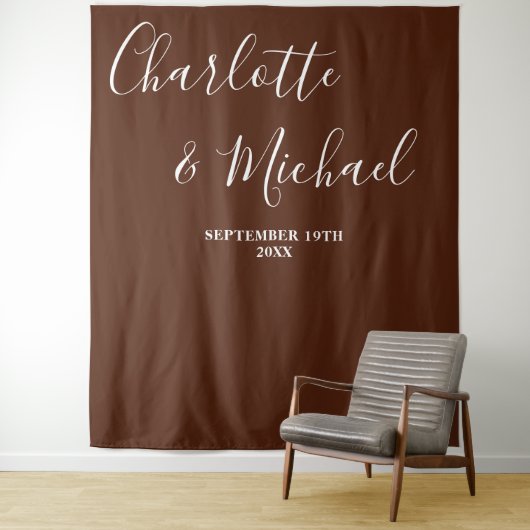 Boho Brown Script Minimalist Wedding Backdrop タペストリー (インサイチュ)