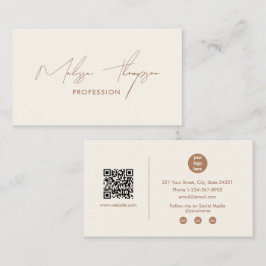 Boho Brown Signature Script Professional QRコード 名刺