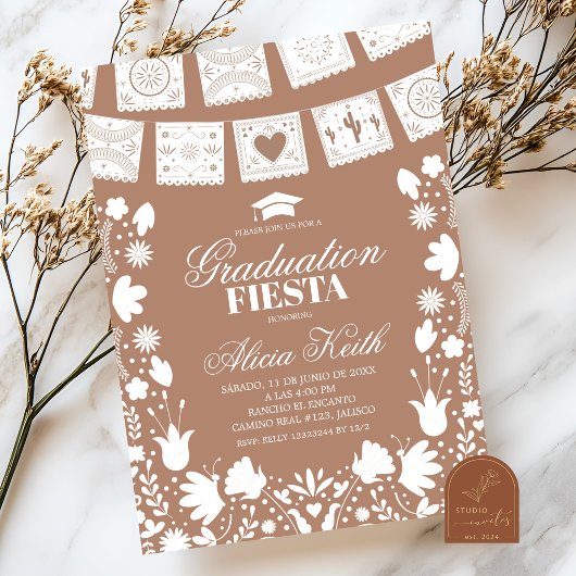 Boho Brown Talavera Mexican Graduation Fiesta Invi 招待状