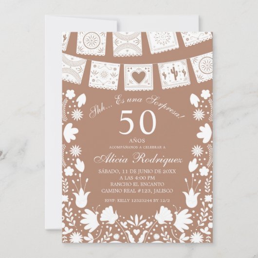 Boho Brown Talavera Mexican Surprise Birthday 招待状 (正面)