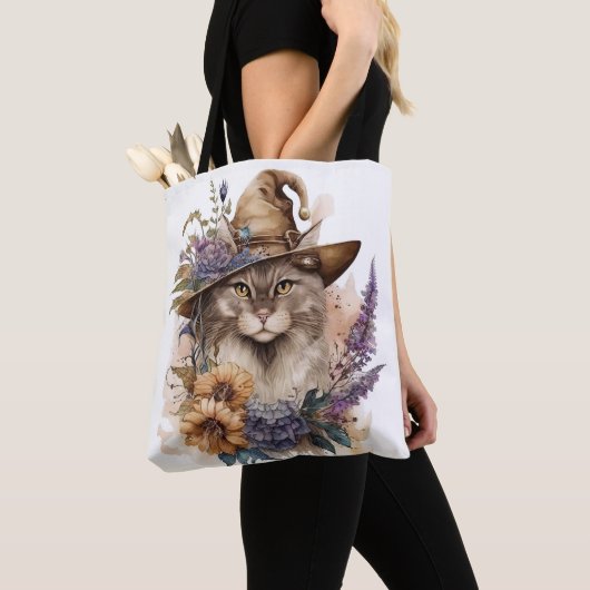 BOHO BROWN & TAN HALLOWEEN CATと花 トートバッグ (クローズアップ)