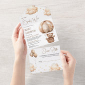 Boho Brown Teddy Bear熱気球ベビーシャワー オールインワン招待状 (貼ってはがせる)