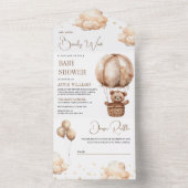 Boho Brown Teddy Bear熱気球ベビーシャワー オールインワン招待状 (内側)