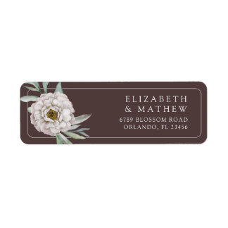 Boho Brown & White Floral Wedding Label ラベル