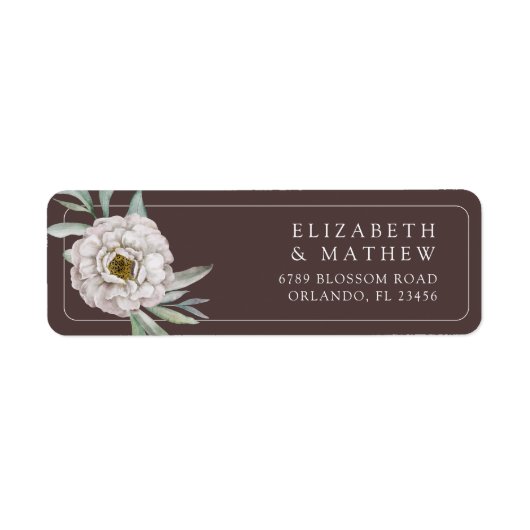 Boho Brown & White Floral Wedding Label ラベル (正面)