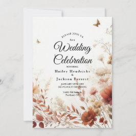 Boho Browns with Butterflies Floral Wedding 招待状