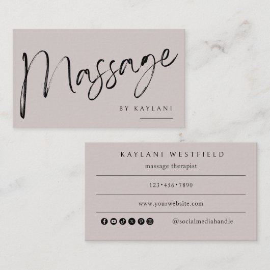 Boho Brushed Massage Business Card Body Therapy 名刺 (正面/裏面)