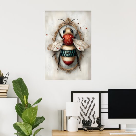 Boho Bumblebee Print, Bee Spring Printable Wall ポスター (ホームオフィス)
