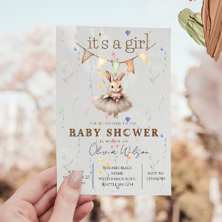 Boho Bunny Baby Shower Invitation with Floral Past 招待状