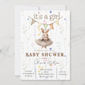 Boho Bunny Baby Shower Invitation with Floral Past 招待状 (正面)