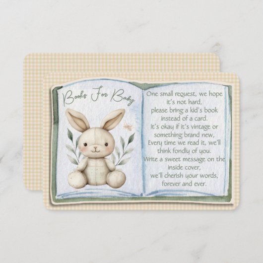 Boho Bunny Books For Baby Shower Enclosure Card エンクロージャーカード (正面/裏面)