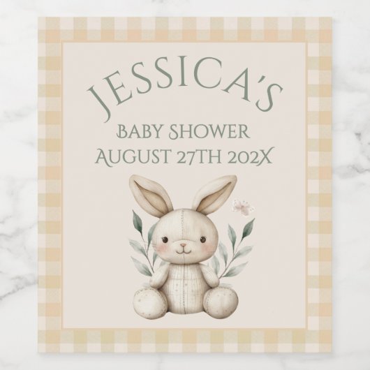 ~Boho Bunny Neutral Baby Shower  ワインラベル (シングルラベル)
