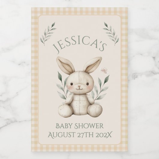 ~Boho Bunny Neutral Baby Shower ワインラベル (シングルラベル)