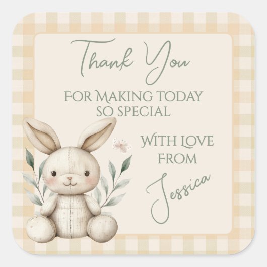 Boho Bunny Neutral Baby Shower Favour スクエアシール (正面)
