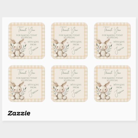 Boho Bunny Neutral Baby Shower Favour スクエアシール (シート)