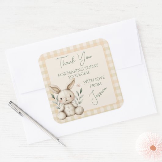 Boho Bunny Neutral Baby Shower Favour スクエアシール (封筒)