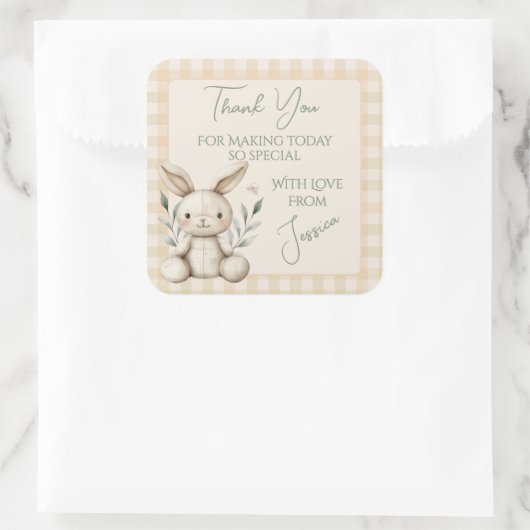 Boho Bunny Neutral Baby Shower Favour スクエアシール (バッグ)