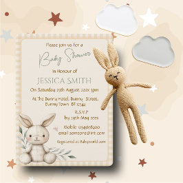 Boho Bunny Neutral Baby Shower Invitation 招待状