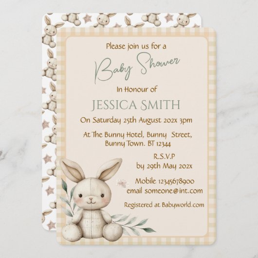 Boho Bunny Neutral Baby Shower Invitation 招待状 (正面/裏面)