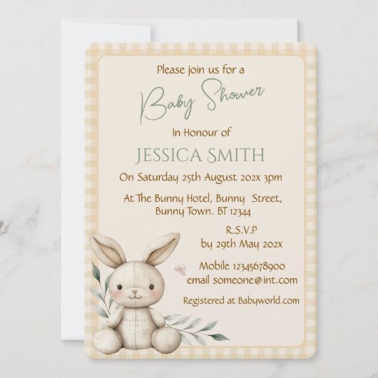 Boho Bunny Neutral Baby Shower Invitation 招待状 (正面)