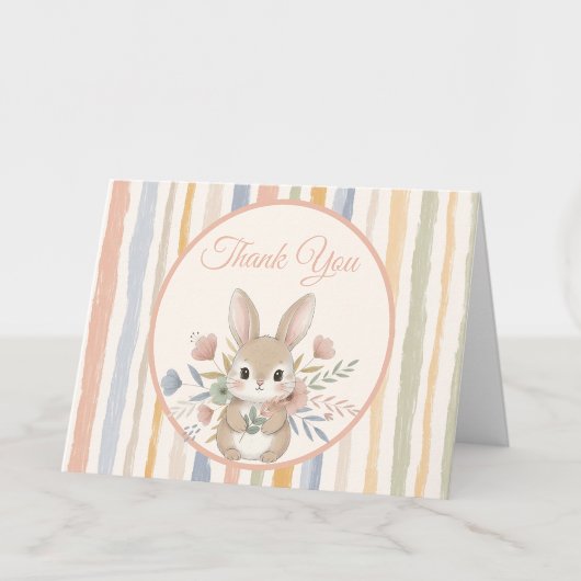 Boho Bunny Watercolor Stripe  サンキューカード